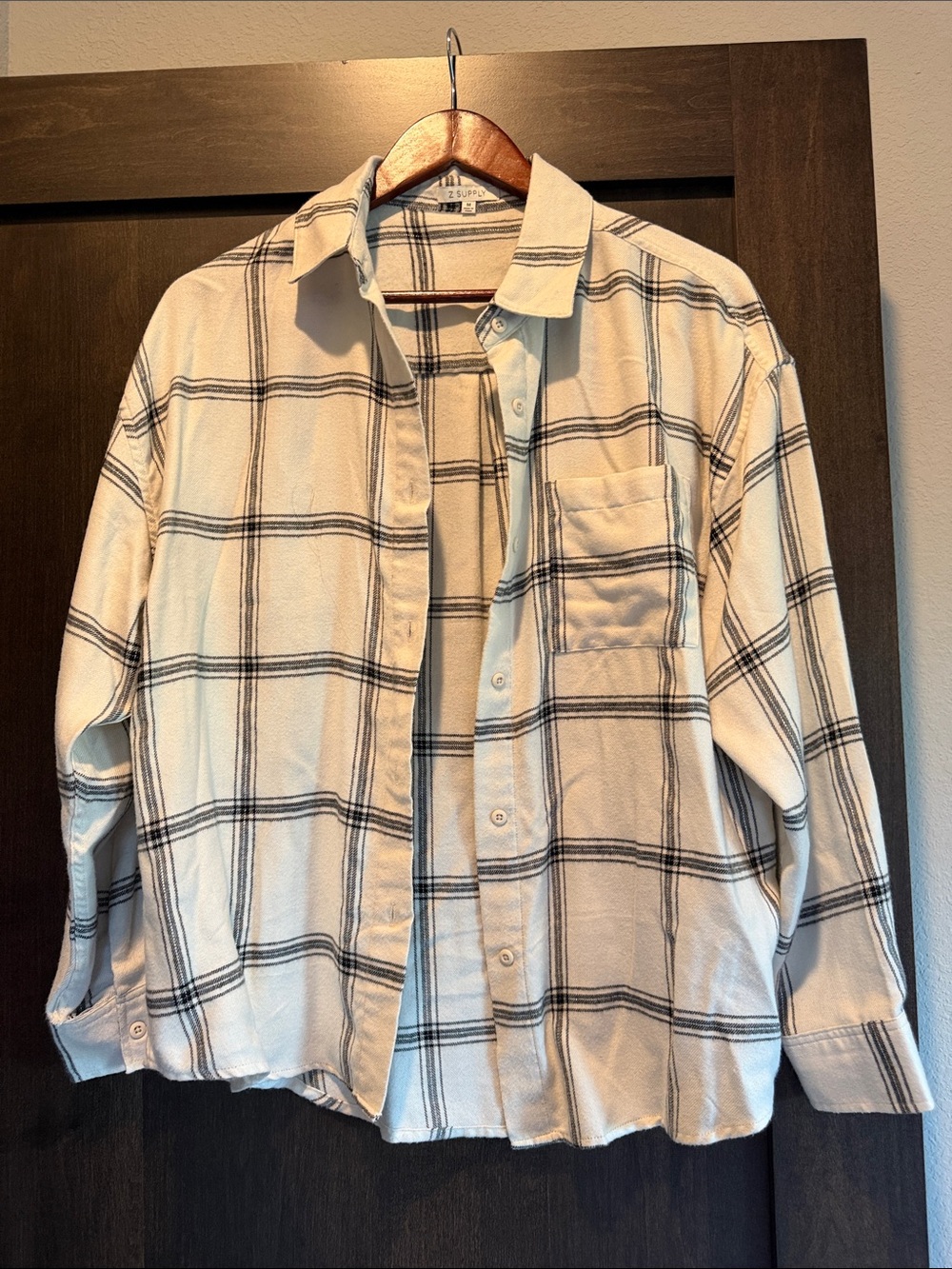 Z Supply Cream and Black Plaid Button-Down Shirt